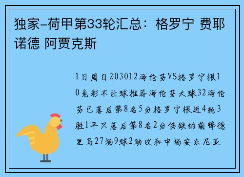 独家-荷甲第33轮汇总：格罗宁 费耶诺德 阿贾克斯